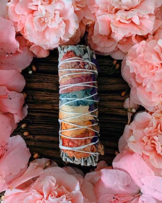 White Sage Floral Smudge Stick x 1