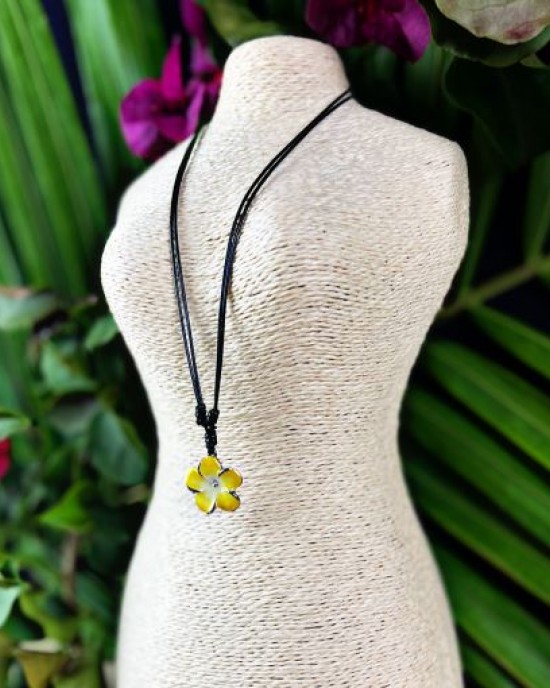 Small Metal Frangipani Necklaces- 10 Pack (Yellow)