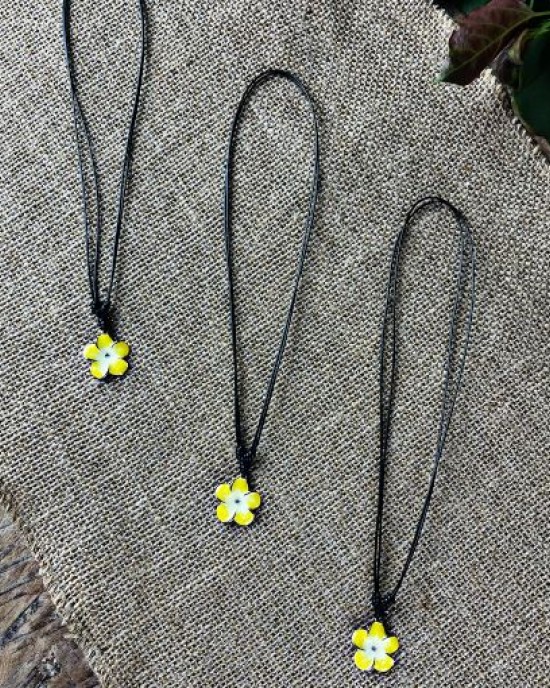 Small Metal Frangipani Necklaces- 10 Pack (Yellow)