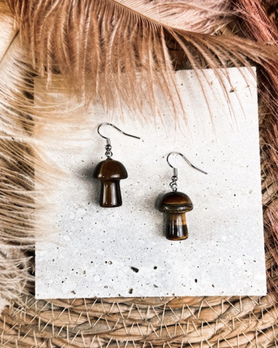 Tiger's Eye Mushroom Earrings