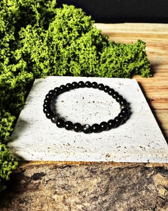 Silver Obsidian Bracelet- 6mm- NEW ITEM