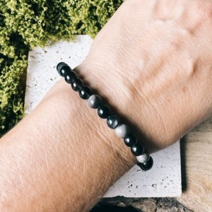 Silver Obsidian Bracelet- 6mm- NEW ITEM