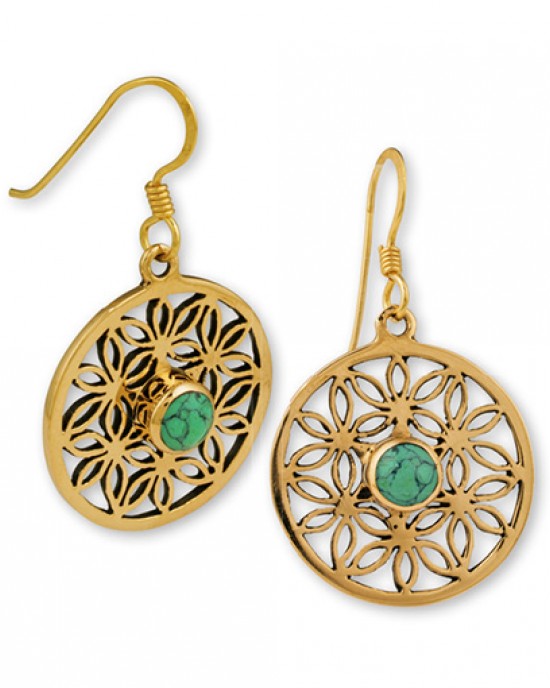 Gypsy Gold Flower of Life Earrings w Stone