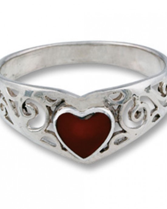 Silver Heart Ring- Filigree Framing